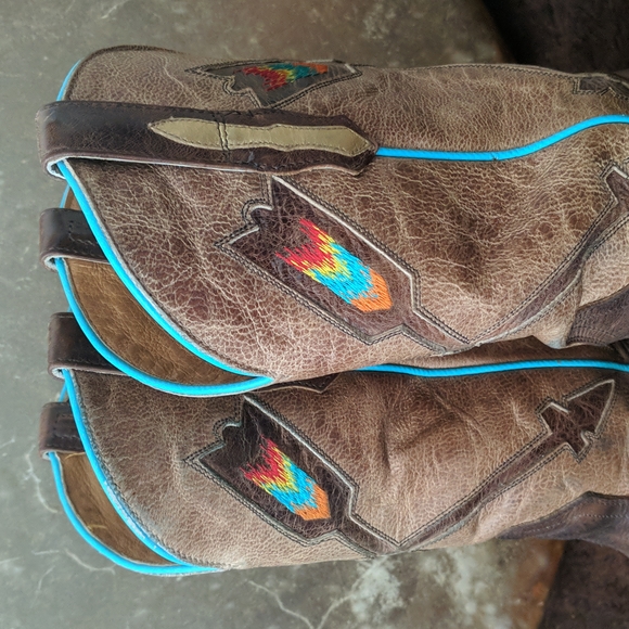 JOHNNY RINGO JR922-38 distressed brown/tan  Arrow cowgirl boots square toe sz 5B - Picture 11 of 16